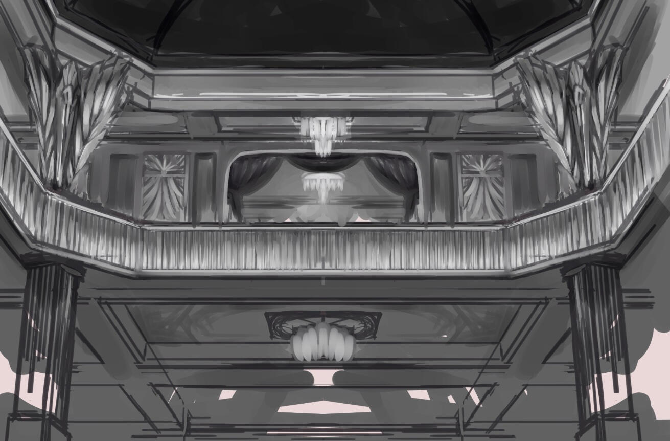 Concept sketch of Artdeco ballroom